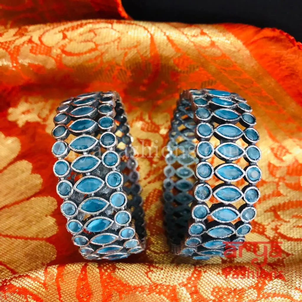 Yashvi Silver Oxidized Bracelet Bangles with colored Stones