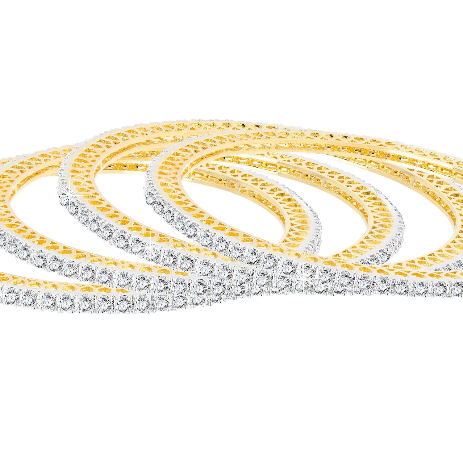 Yellow Chimes American Diamond Bangles Set for Women Gold Plated High Grade Authentic White AD Jewellery Bangles Set for Women and Girls