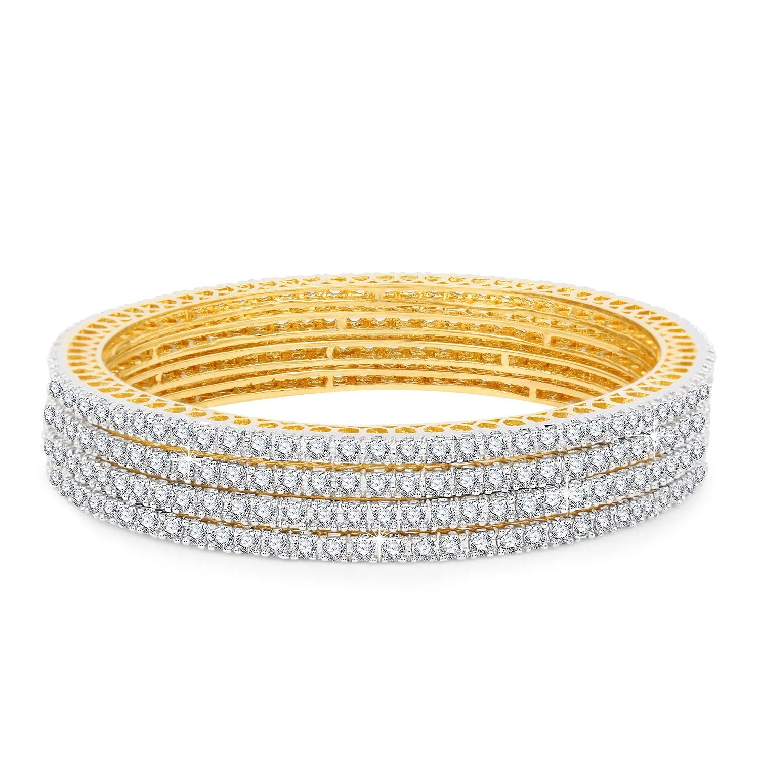 Yellow Chimes American Diamond Bangles Set for Women Gold Plated High Grade Authentic White AD Jewellery Bangles Set for Women and Girls