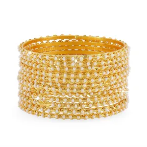 Yellow Chimes Beautiful Classic Look Gold Plated Pearl Traditional Bangles Set for Women And Girl's (2.6)