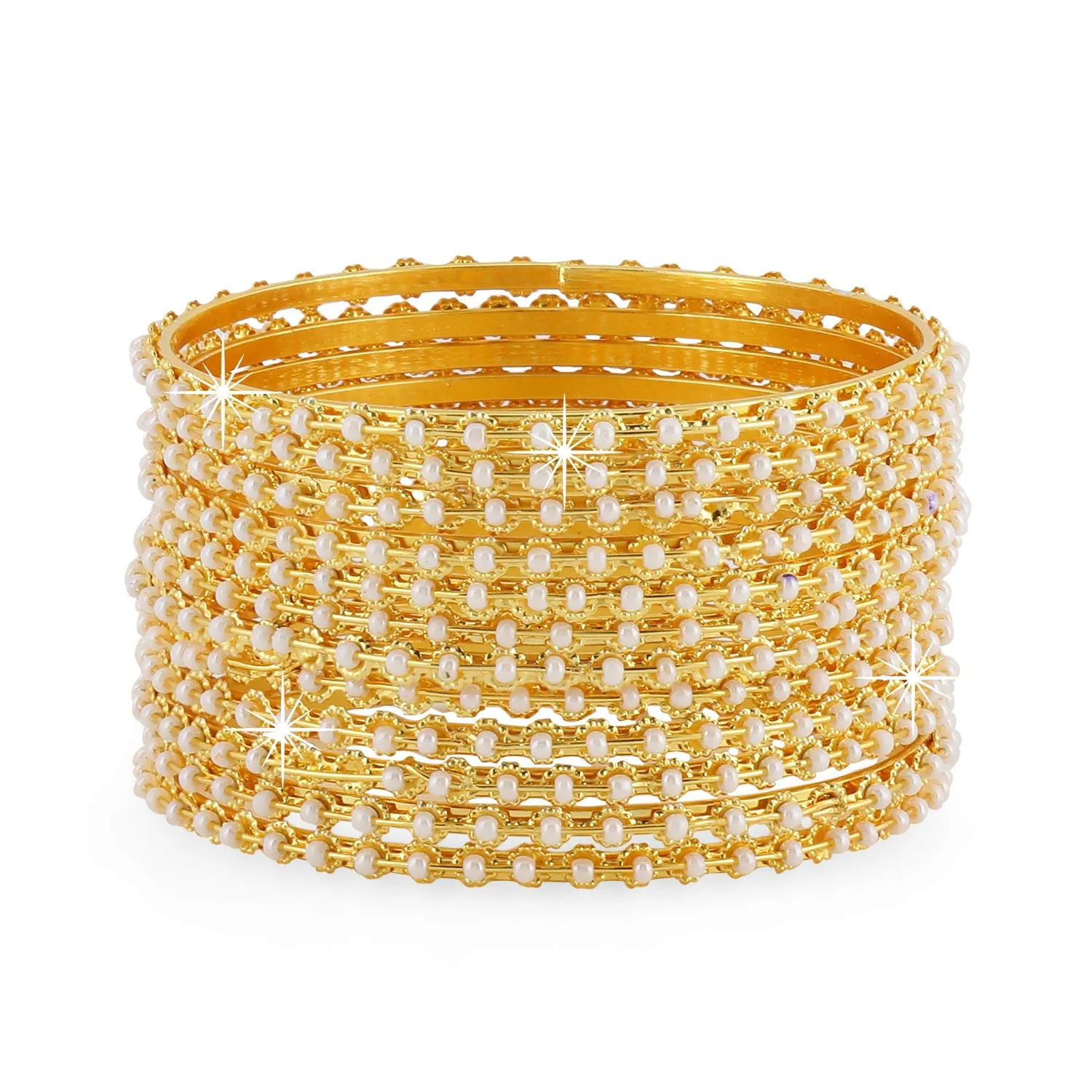 Yellow Chimes Beautiful Classic Look Gold Plated Pearl Traditional Bangles Set for Women And Girl's (2.6)