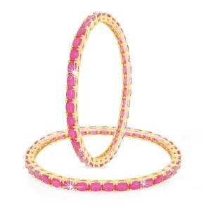 Yellow Chimes Classic Pink AD/American Diamond Studded 18k Gold Plated Designer Oval 2 PCs Handcrafted Bangles Set for Women & Girls (2.6)