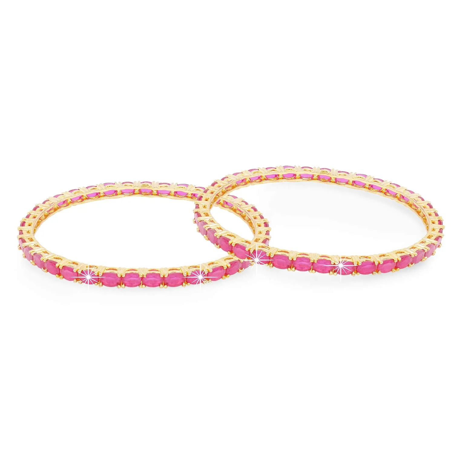 Yellow Chimes Classic Pink AD/American Diamond Studded 18k Gold Plated Designer Oval 2 PCs Handcrafted Bangles Set for Women & Girls (2.8)