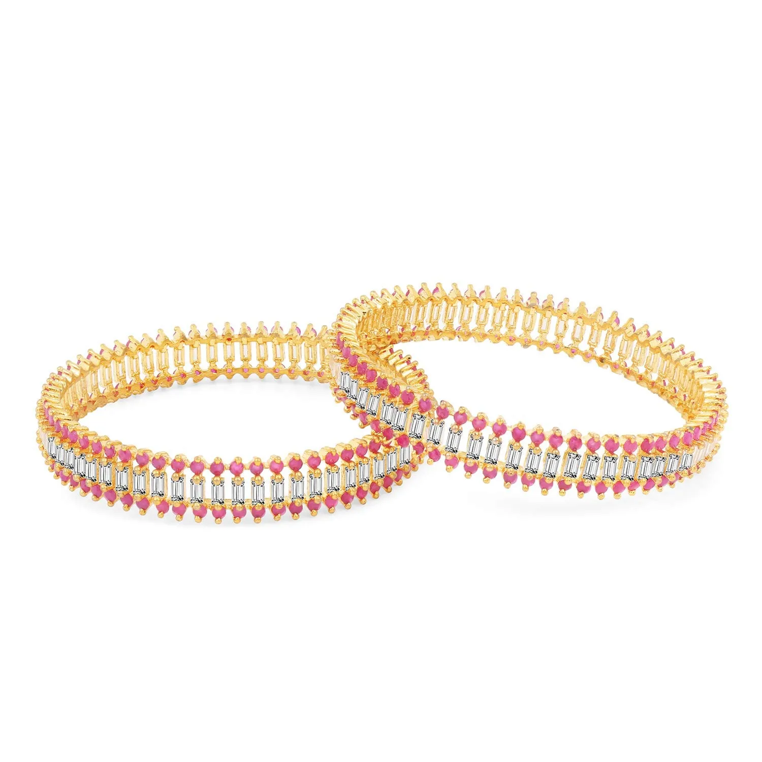 Yellow Chimes Classic Set of 2 Pcs Pink AD/American Diamond Studded 18k Gold Plated Handcrafted Designer Bangles for Women & Girls (2.8)