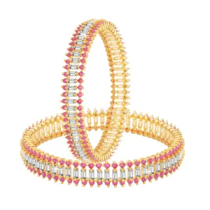 Yellow Chimes Classic Set of 2 Pcs Pink AD/American Diamond Studded 18k Gold Plated Handcrafted Designer Bangles for Women & Girls (2.8)