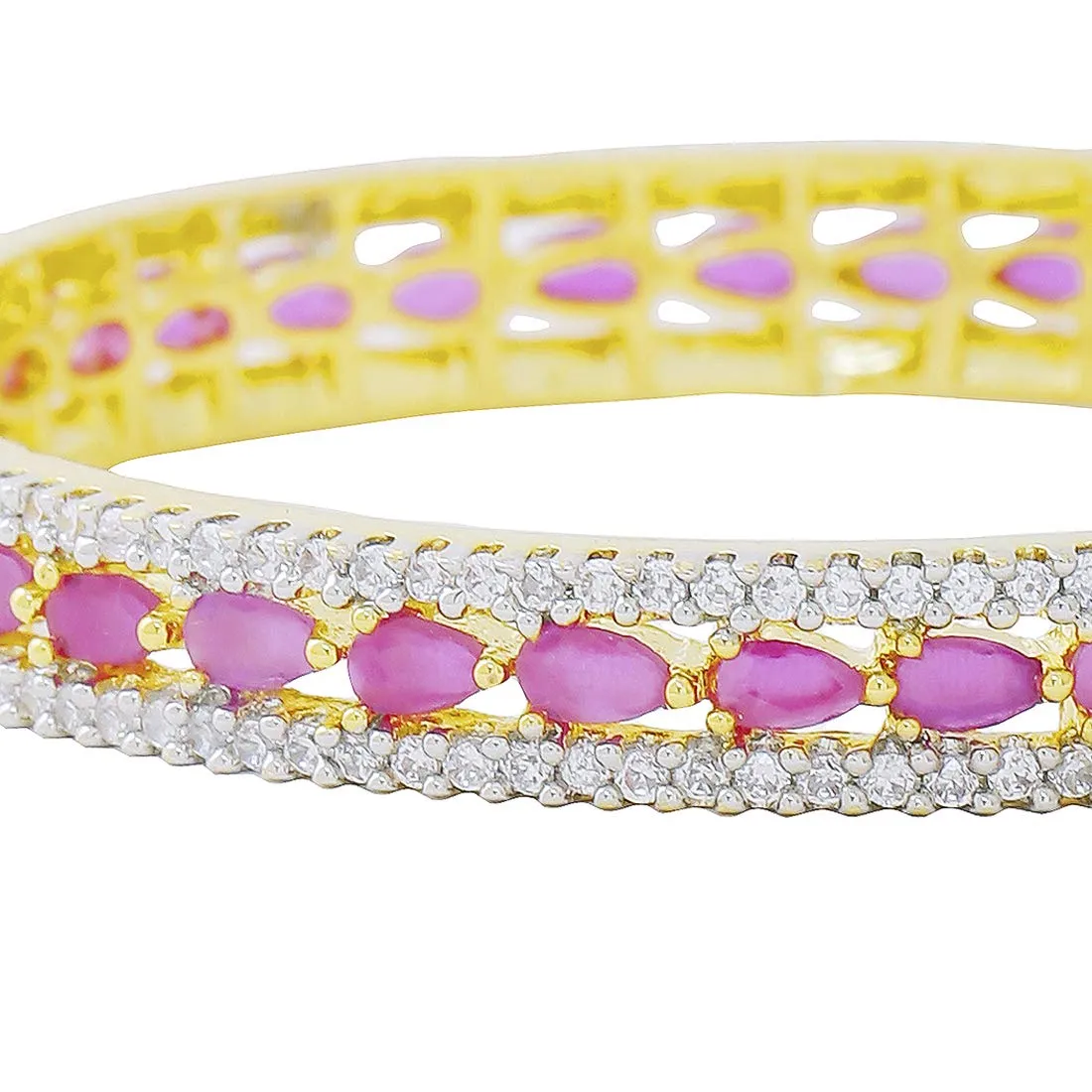 Yellow Chimes Elegant Pink AD/American Diamond Studded 18k Gold Plated Designer Handcrafted 1 PCs Bangle Bracelet for Women & Girls (2.8)