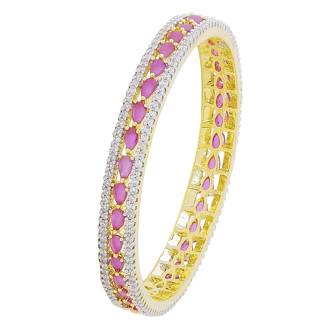 Yellow Chimes Elegant Pink AD/American Diamond Studded 18k Gold Plated Designer Handcrafted 1 PCs Bangle Bracelet for Women & Girls (2.8)