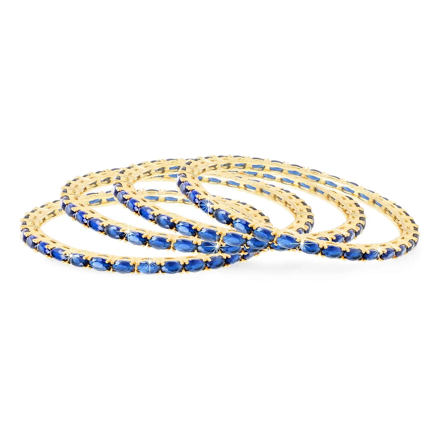 Yellow Chimes Elegant Sapphire Blue AD/American Diamond Studded 18k Gold Plated 4 PCs HandCrafted Bangles Set for Women & Girls (2.6)