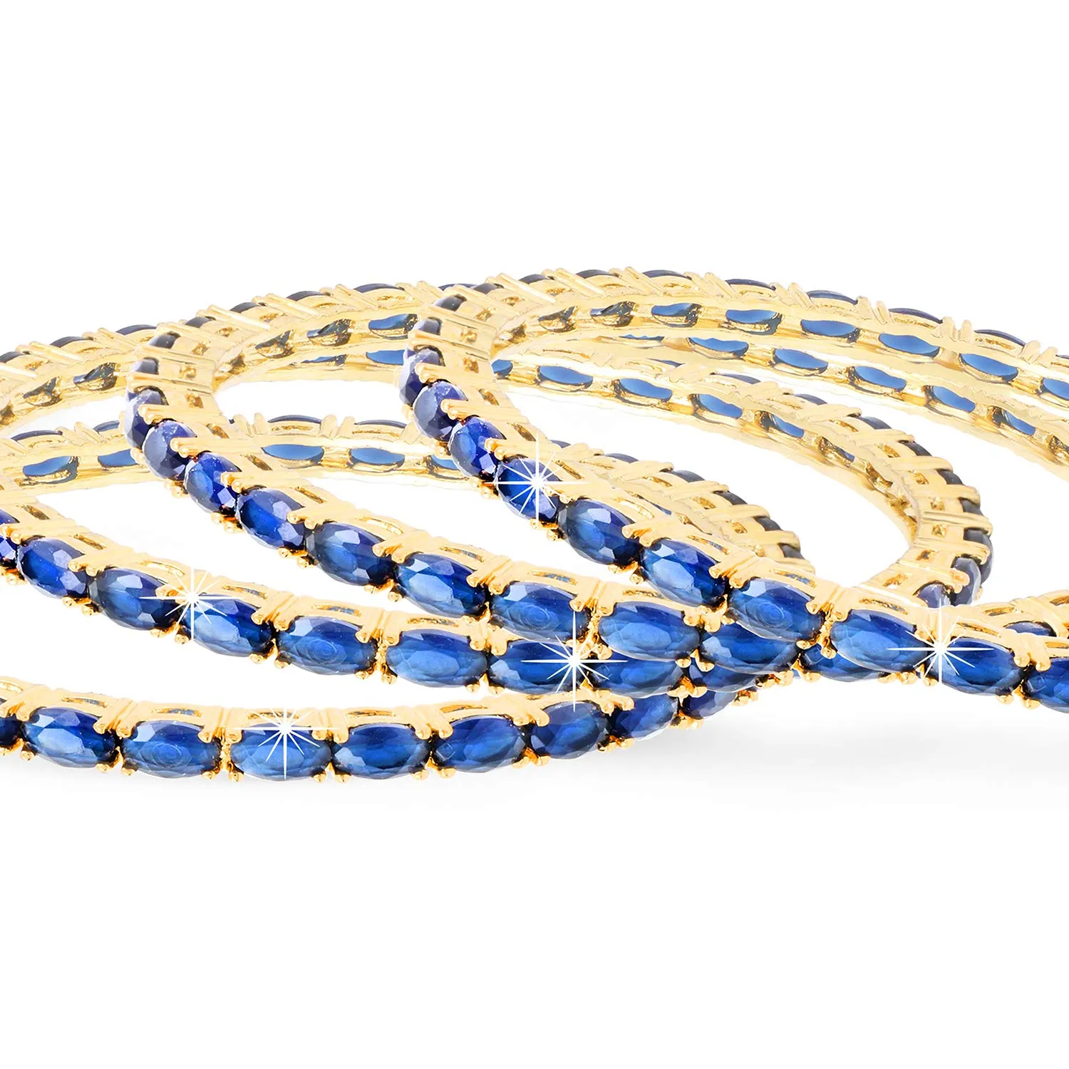 Yellow Chimes Elegant Sapphire Blue AD/American Diamond Studded 18k Gold Plated 4 PCs HandCrafted Bangles Set for Women & Girls (2.6)