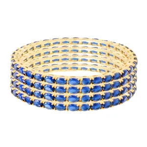 Yellow Chimes Elegant Sapphire Blue AD/American Diamond Studded 18k Gold Plated 4 PCs HandCrafted Bangles Set for Women & Girls (2.6)