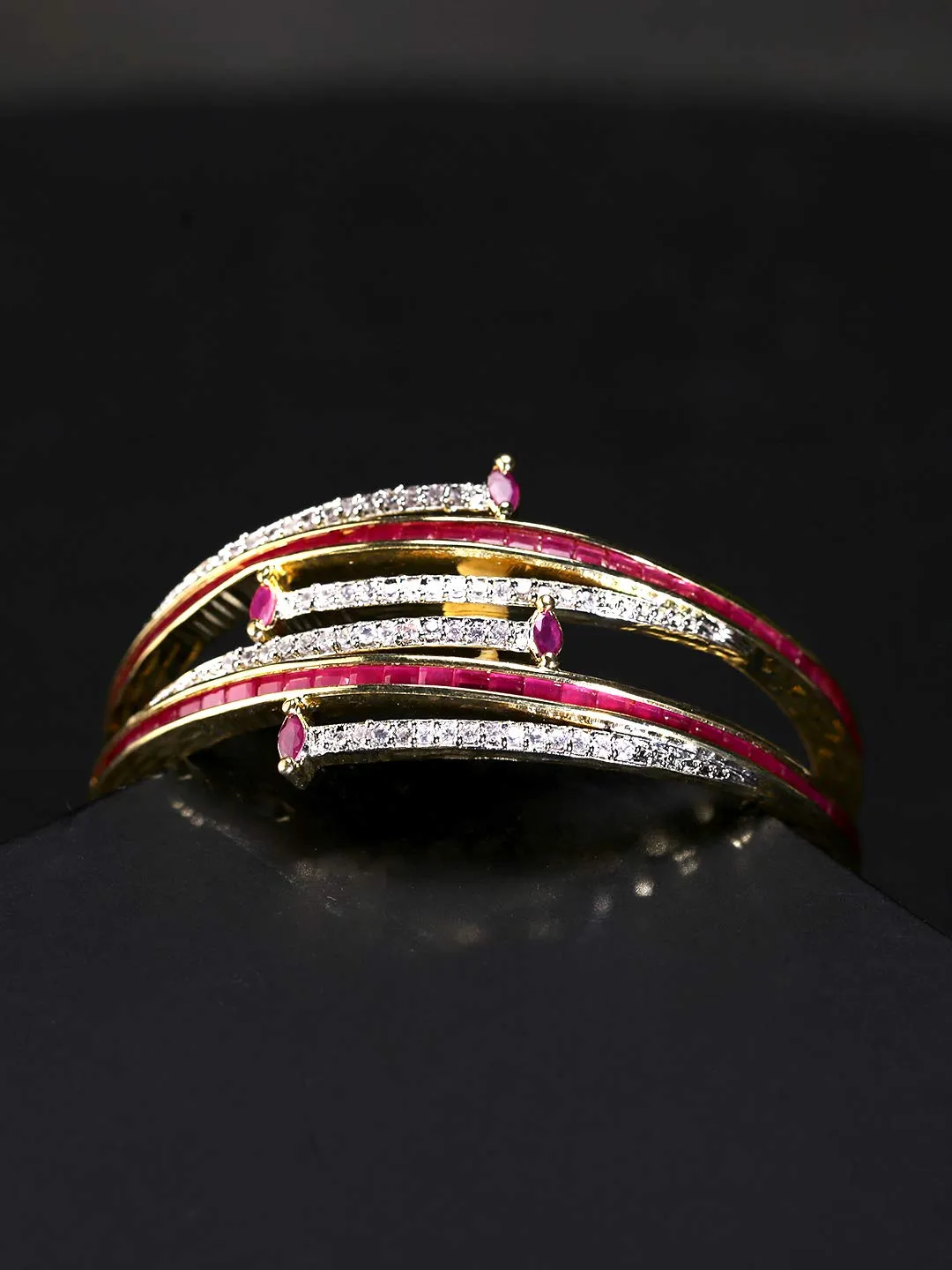 Yellow Chimes Elegant Set of 2 Pcs Pink AD/American Diamond Studded 18k Gold Plated Handcrafted Ruby Bangles for Women & Girls (2.6)