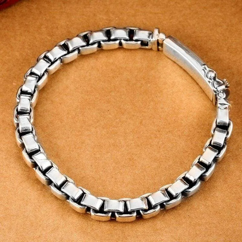 ZABRA 925 Sterling Silver Box Chain 6mm Bracelet Mens Women Thai Silver Vintage Punk Handmade Male Bracelet Femme Bangle Jewelry