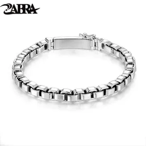 ZABRA 925 Sterling Silver Box Chain 6mm Bracelet Mens Women Thai Silver Vintage Punk Handmade Male Bracelet Femme Bangle Jewelry